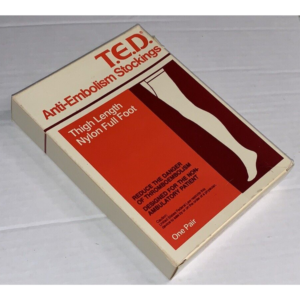 T.E.D. Anti-Embolism Stockings Thigh Length L-Regular 1 pair Nylon Full Foot NOS
